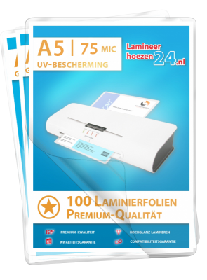 zelfklevende Lamineerhoezen met UV-bescherming A5, 2 x 75 Mic, glanzend